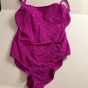 🌴-(12) Bold Pink Lace One-Piece Swimsuit